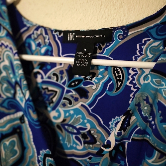 INC International Concepts Blue Paisley Dress size M - Picture 2 of 4